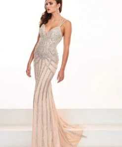 Rachel Allan Prima Donna - 5072 Beaded Deep Vneck Jersey Trumpet Dress Formal Gowns