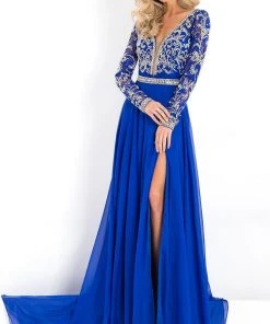 Rachel Allan Prima Donna - 5944 Long Sleeve Beaded Chiffon Gown Formal Gowns