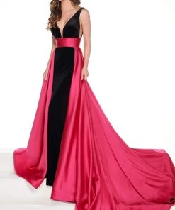 Rachel Allan Primadonna - 5076 Two Tone Deep V-neck Dress