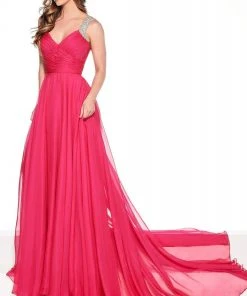 Formal Gowns Rachel Allan Primadonna - 5082 Embellished V-neck Chiffon A-line Dress