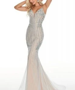 Rachel Allan Prom - 7000 Plunging Bodice Beaded Mermaid Gown