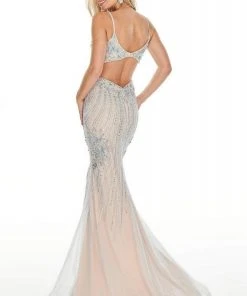 Rachel Allan Prom - 7000 Plunging Bodice Beaded Mermaid Gown