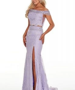 Rachel Allan Prom - 7007 Two-Piece Bejeweled Lace High Slit Gown