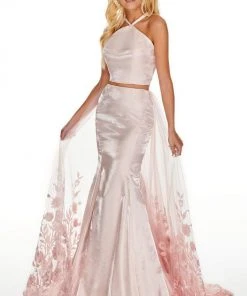 Rachel Allan Prom - 7017 Two Piece Halter Mermaid Dress With Overlay Formal Gowns