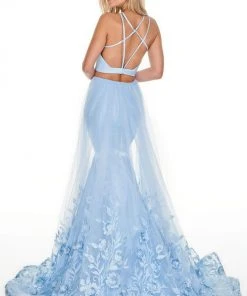 Rachel Allan Prom - 7017 Two Piece Halter Mermaid Dress With Overlay Formal Gowns