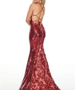 Rachel Allan Prom - 7038 Metallic Sequined Trumpet Dress Formal Gowns