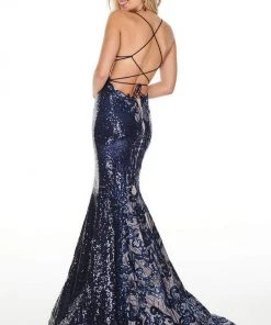Rachel Allan Prom - 7038 Metallic Sequined Trumpet Dress Formal Gowns