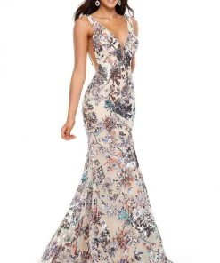 Rachel Allan Prom - 7045 Embellished Deep V-Neck Trumpet Dress 7 Rachel Allan Prom - 7045 Embellished Deep V-Neck Trumpet Dress