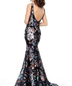 Rachel Allan Prom - 7045 Embellished Deep V-Neck Trumpet Dress 6 Rachel Allan Prom - 7045 Embellished Deep V-Neck Trumpet Dress