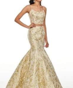 Rachel Allan Prom - 7050 Two Piece Beaded Brocade Mermaid Dress Formal Gowns