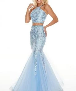 Rachel Allan Prom - 7057 Two Piece Embroidered Halter Mermaid Dress 14 Rachel Allan Prom - 7057 Two Piece Embroidered Halter Mermaid Dress