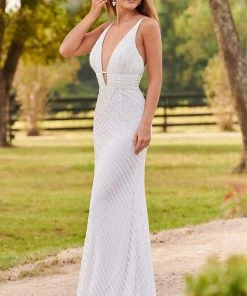 Rachel Allan Prom - 7067 Plunging V-Neck Sparkly Sheath Dress Formal Gowns 8 Rachel Allan Prom - 7067 Plunging V-Neck Sparkly Sheath Dress Formal Gowns