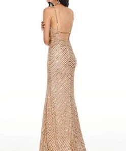 Rachel Allan Prom - 7067 Plunging V-Neck Sparkly Sheath Dress Formal Gowns 7 Rachel Allan Prom - 7067 Plunging V-Neck Sparkly Sheath Dress Formal Gowns