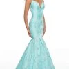 Rachel Allan Prom - 7087 Plunging Organza Jacquard Mermaid Gown
