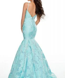 Rachel Allan Prom - 7087 Plunging Organza Jacquard Mermaid Gown