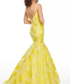 Rachel Allan Prom - 7087 Plunging Organza Jacquard Mermaid Gown