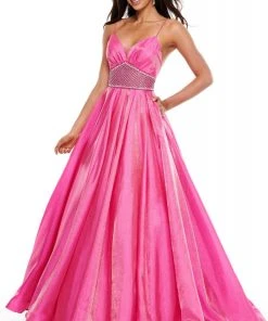 Rachel Allan Prom - 7094 Spaghetti Strap Rhinestone Studded Long Gown Formal Gowns