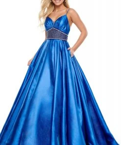 Rachel Allan Prom - 7094 Spaghetti Strap Rhinestone Studded Long Gown Formal Gowns