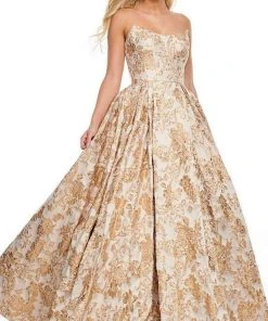 Formal Gowns Rachel Allan Prom - 7104 Semi-Scoop Metallic Ballgown