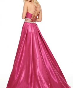 Formal Gowns Rachel Allan Prom - 7106 Two Piece Beaded Satin A-Line Dress
