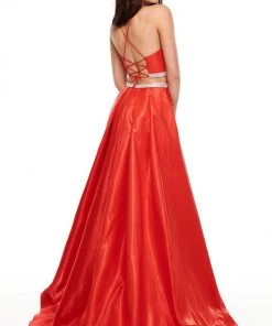 Formal Gowns Rachel Allan Prom - 7106 Two Piece Beaded Satin A-Line Dress