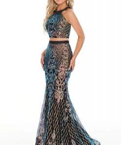 Rachel Allan Prom - 7110 Two-Piece Sequin Patterned Mermaid Gown Formal Gowns