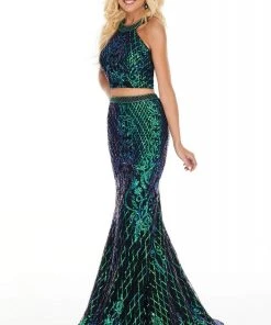 Rachel Allan Prom - 7110 Two-Piece Sequin Patterned Mermaid Gown Formal Gowns