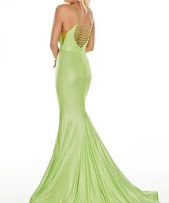 Formal Gowns Rachel Allan Prom - 7118 Deep V-Neck Mermaid Dress With Train