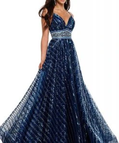 Rachel Allan Prom - 7133 Spaghetti Strap Bejeweled Midriff Tulle Gown