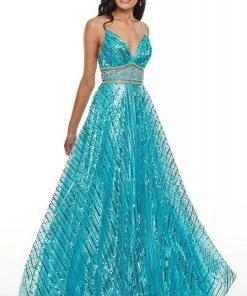 Rachel Allan Prom - 7133 Spaghetti Strap Bejeweled Midriff Tulle Gown