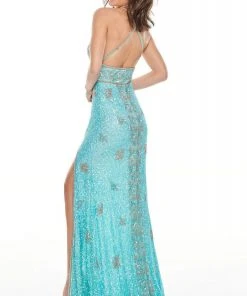 Rachel Allan Prom - 7138 Beaded Tulle Halter Sheath Dress Formal Gowns