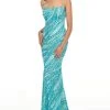 Rachel Allan Prom - 7141 Beaded Tulle Sheath Dress With Train Formal Gowns