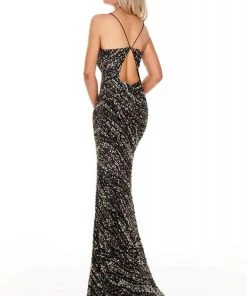 Rachel Allan Prom - 7141 Beaded Tulle Sheath Dress With Train Formal Gowns