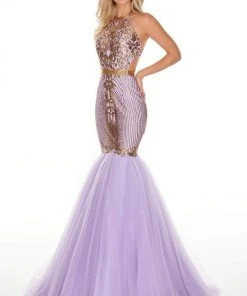 Rachel Allan Prom - 7142 Embellished Halter Tulle Mermaid Dress Formal Gowns