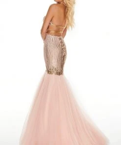 Rachel Allan Prom - 7142 Embellished Halter Tulle Mermaid Dress Formal Gowns