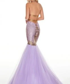 Rachel Allan Prom - 7142 Embellished Halter Tulle Mermaid Dress Formal Gowns