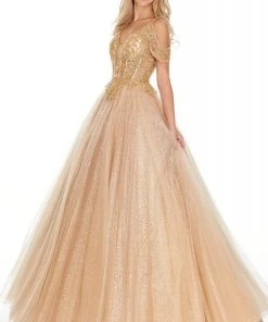 Rachel Allan Prom - 7143 Corset Illusion Bodice Glitter Tulle Gown