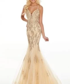 Rachel Allan Prom - 7150 Lace Deep V-Neck Mermaid Dress Formal Gowns