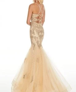Rachel Allan Prom - 7150 Lace Deep V-Neck Mermaid Dress Formal Gowns