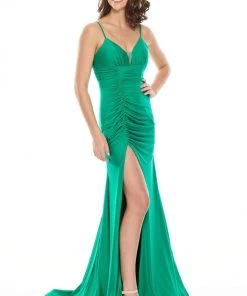 Rachel Allan Prom - 7153 Plunging V-Neck Jersey Trumpet Dress