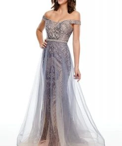 Rachel Allan Prom - 7164 Off-Shoulder Bedazzled Sheath Dress