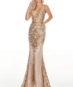 Formal Gowns Rachel Allan Prom - 7177 Sequined Deep V-Neck Trumpet Dress