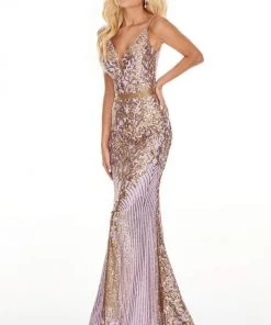 Formal Gowns Rachel Allan Prom - 7177 Sequined Deep V-Neck Trumpet Dress 10 Formal Gowns Rachel Allan Prom - 7177 Sequined Deep V-Neck Trumpet Dress