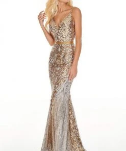 Formal Gowns Rachel Allan Prom - 7177 Sequined Deep V-Neck Trumpet Dress 12 Formal Gowns Rachel Allan Prom - 7177 Sequined Deep V-Neck Trumpet Dress