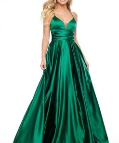 Rachel Allan Prom - 7178 V Neck Strappy Back Satin A-Line Prom Dress