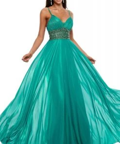 Formal Gowns Rachel Allan Prom - 7182 Beaded Midriff Metallic Chiffon Gown