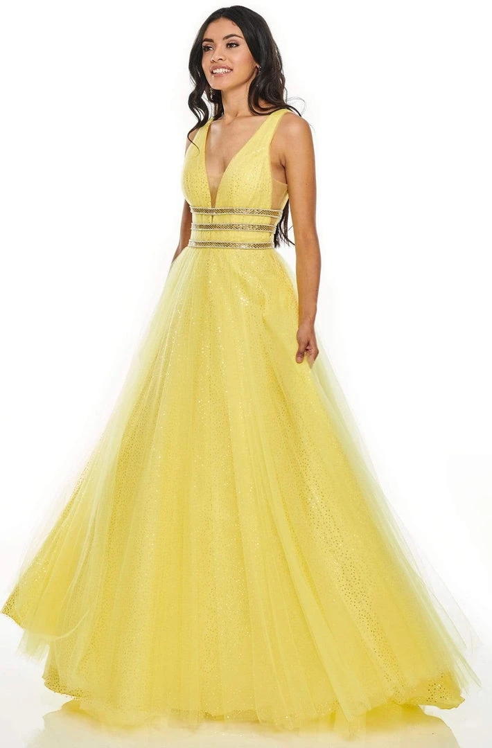 Formal Gowns Rachel Allan Prom - 7201 Plunging Bead-Banded Midriff Tulle Gown 6 Formal Gowns Rachel Allan Prom - 7201 Plunging Bead-Banded Midriff Tulle Gown