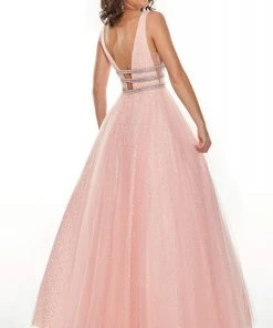 Formal Gowns Rachel Allan Prom - 7201 Plunging Bead-Banded Midriff Tulle Gown 7 Formal Gowns Rachel Allan Prom - 7201 Plunging Bead-Banded Midriff Tulle Gown
