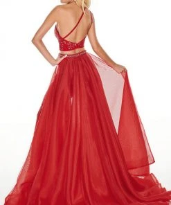 Plus Size Dresses Rachel Allan Prom - 7204 Two Piece Beaded Jumpsuit With Overlay