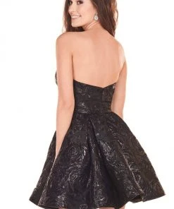 Rachel Allan Shorts - 4001 Deep V-Neck Jacquard A-Line Dress 6 Rachel Allan Shorts - 4001 Deep V-Neck Jacquard A-Line Dress